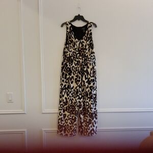 Karen Kane Black and Cream Leopard Print Jumpsuit
